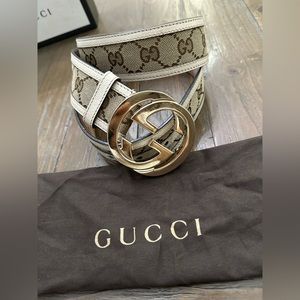 Authentic Gucci GG Marmont canvas and leather belt